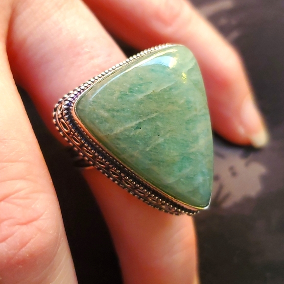 New Amazonite 925 Silver Triangle Ring. - Picture 2 of 16